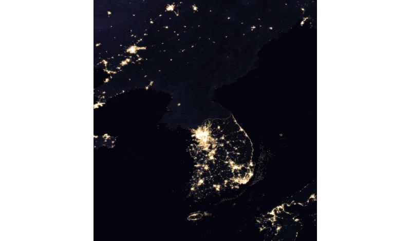 Korean Peninsula at night from space