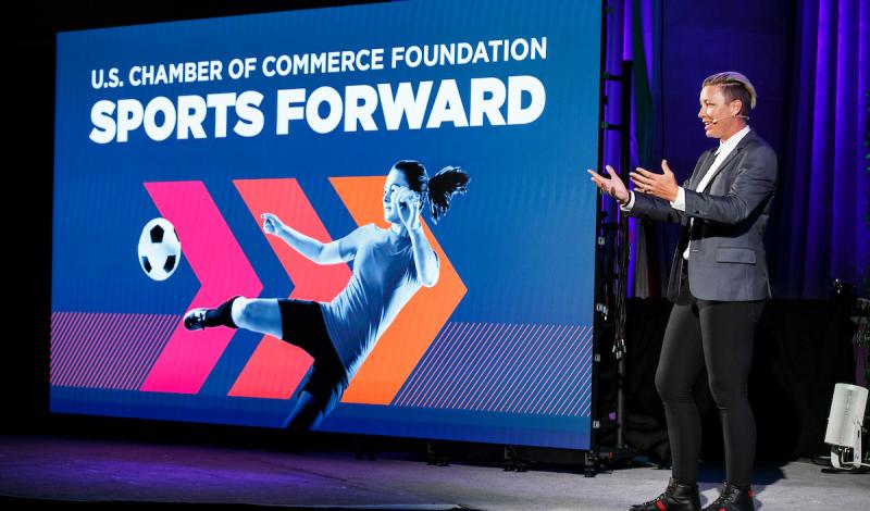 Abby Wambach, American Soccer Icon, Olympic Gold Medalist & World Cup Champion, and Activist, speaks at the U.S. Chamber of Commerce Foundation's second annual SPORTS FORWARD summit, September 17, 2018. © Joshua Roberts for the U.S. Chamber of Commerce Fo