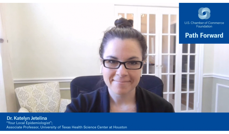Screenshot of Dr. Katelyn Jetelina speaking during a virtual Path Forward Ask Me Anything event